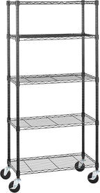 Amazon Basics 5-Shelf Heavy Duty Garage Shelving Storage Rack with 4" Wheel Casters, Adjustable Metal Wire Organizer, 300 lbs Per Shelf, 30" x 14" x 64.75", Black