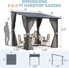 AECOJOY 8' X 8' Gazebo for Patio, Small Wall-Mounted Lean to Pergola 8x8 Gazebo with Curtains and Netting, Hard Top Gazebo on Clearance for Lawn Backyard Garden Deck