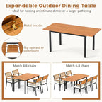 Tangkula 7 Piece Patio Dining Set, Outdoor Acacia Wood Cushioned Chairs and 51”-64” Expandable Rectangular Table Set, with Umbrella Hole, 6 Stackable Armchairs, for Poolside Garden (Off White)