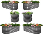 A ANLEOLIFE Set of 6, 30 Inch Extra Tall Galvanized Raised Garden Beds Kit, Large Oval & Round Metal Planters – Ideal for Backyard Vegetables Flowers Herbs, Quartz Grey