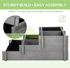 Outsunny 3-Tier Raised Garden Bed with 5 Compartments and Bed Liner, Fir Wood Elevated Planter Box, for Vegetables, Herbs, Outdoor Plants, 37 x 37 x 14in, Gray