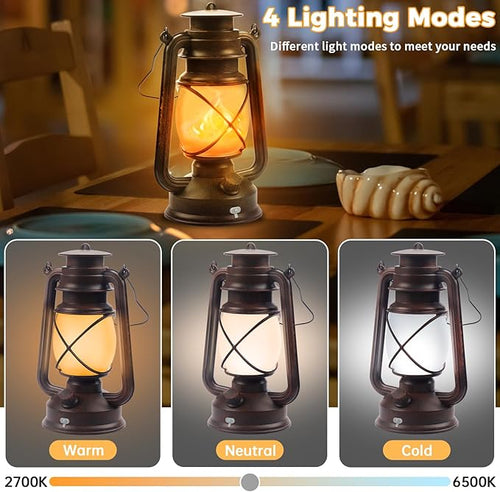 2 Pack Bronze Vintage 4 Modes Light LED Lanterns，Rechargeable Dancing Flame Lanterns Decorative Outdoor&Indoor, Remote Control Waterproof Hanging Lights for Camping,Patio Garden Pathway