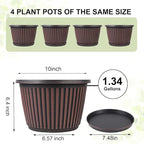 Planter-Pots-for-Plants-Indoor-Outdoor, 4 Pack 10 Inch Plastic Flower Pots with Saucer & Drainage Holes, Modern Garden Planters for Planting Medium Large Plants，Decorative Resin Garden Pots