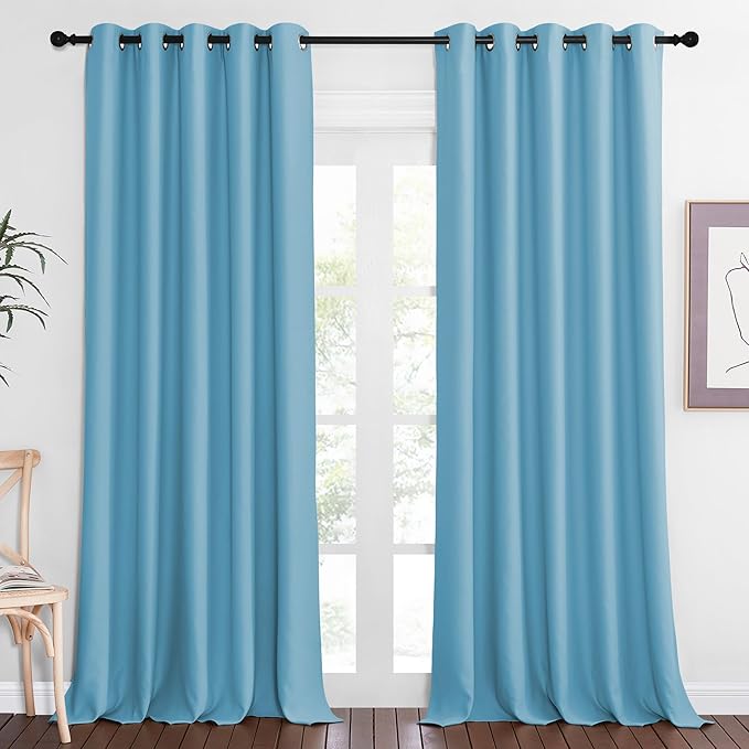 NICETOWN Patio Blackout Curtain Panels - Extra Wide Sliding Door Thermal Insulated Drape, Privacy Room Divider Curtain for Bedroom Office (Teal Blue, 66 x 118 Inch Long)