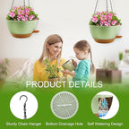 12 inch Hanging Planters for Indoor Plants, 2 Pack Self-Watering Hanging Planter Pots with Chain and Drainage Holes, Outdoor Plastic Hanging Baskets for Garden Home Decor