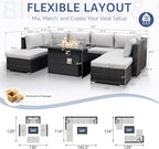 NICESOUL 29.3'' High Back Outdoor Patio Conversation Set with Firepit Natural Gas Propane Convertible, Plus Size Modular Wicker Furniture Couches, 9 Piece Modern Deep Wide Sectional Sofa, Light Gray