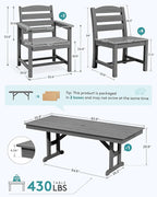 SERWALL 11 Piece Outdoor Dining Set, 84" HDPE Outdoor Table and Chairs for 10，All Weather Patio Furniture Set with Umbrella Hole for Backyard, Garden, Gray