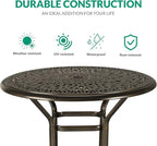 VIVIJASON 5-Piece Patio Swivel Bar Stools Set, All Weather Cast Aluminum Outdoor Bar Height Bistro Set with 4 Cushioned Bar Chairs & 35.4" High Bar Table w/Umbrella Hole for Backyard, Lawn, Garden
