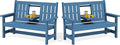 SERWALL Outdoor Bench with Cup Holder, 58" HDPE Garden Park Bench Suitable for 3 Person, All Weather Patio Benches with High Backrest and Wide Armrests for Garden, Park, Yard, Front Porch, Navy
