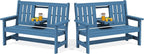 SERWALL Outdoor Bench with Cup Holder, 58" HDPE Garden Park Bench Suitable for 3 Person, All Weather Patio Benches with High Backrest and Wide Armrests for Garden, Park, Yard, Front Porch, Navy
