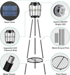 Solar Lights with Plant Stand, Outdoor Floor Lamp, Waterproof Solar LED Edison Bulb Light Flower Shelf for Patio Porch Deck Yard Garden Decor-1 Pack