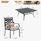 Sophia and William Outdoor Patio Dining Set for 8, Outdoor Table and Chairs, Removable Seat Cushions, 60" Square Black Patio Dining Table