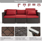 Vicluke 6 Pieces Patio Conversation Sets, Rectangle Wicker Daybed with Canopy, Adjustable Backrest, Storable Tea Table, Outdoor Sunbed for Backyard Garden Poolside(Wine Red)