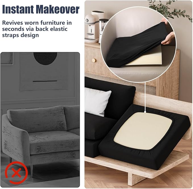 Cushion Covers, 8 Pack Black Stretch Fit Outdoor Patio Slipcovers