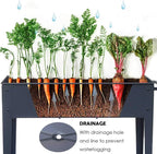 Piksedo Raised Garden Bed, Elevated Planter Metal Plant Box with Legs Standing Garden Stand Drainage Holes Frosted Black