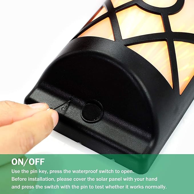Wall Light Solar Flame Lantern, Black Art Deco, Dancing Flame Effect