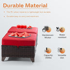Joyside Patio Ottoman Set of 2, All Weather Outdoor Rattan Ottomans Patio Footstools with Removable Cushions for Garden Backyard Porch (Red)