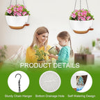 10 inch Hanging Planters for Indoor Plants, 3 Pack Self-Watering Hanging Planter Pots with Chain and Drainage Holes, Outdoor Hanging Baskets for Garden Home Decor (White With Brown, 3pcs/10inch)