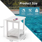 LUE BONA Adirondack Outdoor Side Table, 2-Tier White HDPS Patio End Table Weather Resistant, Morden Side Table for Patio, Pool, Porch