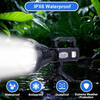 Rechargeable Spotlight Flashlight, Peascat 3,000,000L Lumens LED Handheld Spot Light, 6 Modes, 3 Colored Lenses, Solar & USB-C Charging, Tripod, IPX6 Waterproof for Fishing, Camping, Outdoor Emergency