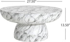 Christopher Knight Home Patsy Modern Lightweight Concrete Coffee Table, Indoor and Outdoor Round Top Accent Table, MGO Sofa End Table with Pedestal Base, No Assembly Needed, White Marble Finish