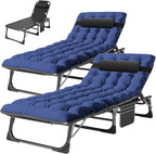 ABORON 2PK Heavy Duty Tanning Chair, 5-Gear Outdoor Folding Chaise Lounge Chair with Cushion, Portable Beach Lounge Chair for Outdoor Sunbathing, Patio, Pool, Lawn, Deck, Poolside