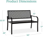 Best Choice Products Outdoor Bench 2-Person Metal Steel Benches Furniture for Garden, Patio, Porch, Entryway w/Geometric Backrest, 790lb Capacity – Black