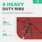 JEAREY 7.5FT Patio Umbrella Outdoor Market Umbrella with 6 Sturdy Ribs, Push Button Tilt/Crank Table Umbrella for Garden, Deck, Backyard and Pool, Red