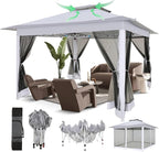 COBIZI 12x12 Pop Up Gazebo On Clearance - Upgrade Easy Up Metal Outdoor Canopy Waterproof - Portable Gazebo with Mosquito Nettings, 4 Ropes 8 Stakes and Carry Bag for Patio Garden(Light Gray)