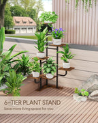 Corner Plant Stand Indoor - 6 Tiered Indoor Plant Stand Square Metal Plant Shelf, Plant Organizer for Living Room, Graden, Balcony, Home Decor (Brown)