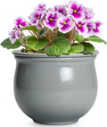 6 Inch Ceramic African Violet Pot, Easy Self Watering Pots with Absorbent Inner Pot, Round Self Watering Planter, Ceramic Pots for Plants Indoor, Apartment Decor, Housewarming Gifts, Grey