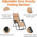 Amazon Basics Outdoor Patio Zero Gravity Folding Reclining Lounge Chair with Padded Headrest Pillow, Adjustable Lawn Chair for Outside, Weather-resistant Textilene, 26", Beige