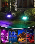 T-SUN Christmas LED Flood Light, 30W RGBCW Dimmable Outdoor Smart Lights, Color Changing LED Light with Remote & APP Control Waterproof Up Lights, Music Sync Stage Spot Light for House, Party (4 Pack)