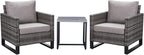 Belord Outdoor Bistro Set 3 Piece Outdoor Wicker Patio Chairs, Oversize Outdoor Rattan Seating Set, All-Weather Chairs Wicker Furniture with Metal Side Table and Water-Resistant Cushion for Outside