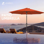 JEAREY 9FT Outdoor Patio Umbrella Outdoor Table Umbrella with Push Button Tilt and Crank, Market Umbrella 8 Sturdy Ribs UV Protection Waterproof for Garden, Deck, Backyard, Pool (Orange)