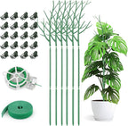 6 Pack Plant Support Stakes for Indoor Plants, 39.37 Inch Tall Twig Plant Sticks with Orchid Clips Twist Ties and Plant Ties for House Potted Monstera Plants Support, Green