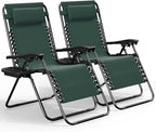 Nestl Zero Gravity Chairs Set of 2, Patio Lounge Chair Outdoor with Pillows & Cup Holder Trays, Adjustable Steel Mesh Reclining Camping Chair, Folding Patio Lawn Chair for Deck, Beach - Forest Green