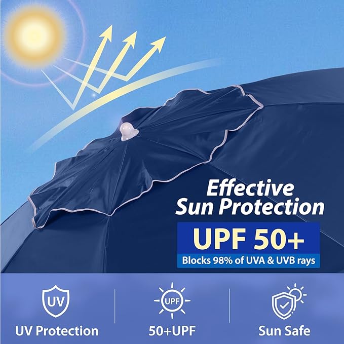 AMMSUN Shade Umbrella, Premium Portable Umbrella with Stand, 6.5ft Lightweight Free Standing Canopy for Sporting Games, Adjustable Instant Sun Protection and Easy to Carry, Navy Blue