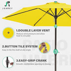 JEAREY 7.5FT Patio Umbrella Market Table Umbrella with 6 Sturdy Ribs, Push Button Tilt/Crank Outdoor Umbrella for Garden, Deck, Backyard, Pool and Beach,Yellow