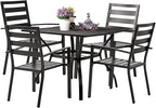 VINGLI 5-Piece Outdoor Dining Set, Metal Patio Dining Set for 4, Square Dining Table with Umbrella Hole & 4 Patio Chairs for Porch, Balcony and Backyard