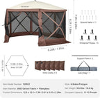 VEVOR Pop Up Gazebo Screen Tent 6 Sided Canopy Sun Shelter with 6 Removable Privacy Wind Cloths & Mesh Windows, 12.5x12.5FT Quick Set Screen Tent with Mosquito Netting, Brown