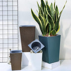2 Pack Self Watering Planters 10.7" x 6.9" Planter for Indoor Plants Self Watering Violet Pots Plastic Flower Pots Square Planter with a Bag of Clay Pebbles, Blue