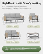 Aluminum Outdoor Patio Furniture Set with Dual-Layer Coffee Table, 4 Piece Modern Patio Conversation Sets with PE Rope, Outdoor Sectional Sofa with Thick Cushions for Balcony, Porch, Gray