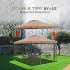 10x10 Canopy Replacement Top Double Tiered Gazebo Cover for Yard, Patio & Garden Durable Sunshade Replacement (Coffee Liqueur+Brown with lace)