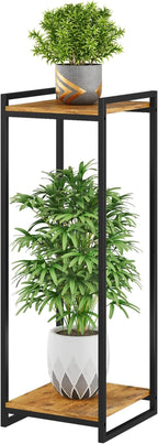 2-Tier Plant Stand Indoor, 34" Tall Modern Plant Shelf Corner Flower Pot Holder Organizer for Living Room Balcony Garden, Rustic Brown