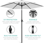 Best Choice Products 7.5ft Heavy-Duty Round Outdoor Market Table Patio Umbrella w/Steel Pole, Push Button Tilt, Easy Crank Lift - Fog Gray