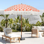 AMMSUN 7ft Patio Umbrella with Fringe Outdoor Tassel Umbrella UPF50+ Premium Steel Pole and Ribs Push Button Tilt, Wave Pink Champagne