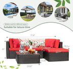 Devoko 5 Pieces Patio Furniture Sets All Weathevr Outdoor Sectional Patio Sofa Manual Weaving Wicker Rattan Patio Seating Sofas with Cushion and Glass Table (Red)