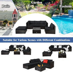 Tangkula 6 Piece Patio Furniture Set, Outdoor Deck Lawn Backyard Durable Steel Frame PE Rattan Wicker Sectional Sofa Set, Conversation Set with Coffee Table (Black)