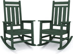 KINGYES Oversized Outdoor Rocking Chair Set of 2, All-Weather Patio Rocking Chairs for Porch, HDPE Outdoor Patio Rockers with High Back & Wide Seat for Garden, Lawn, Green